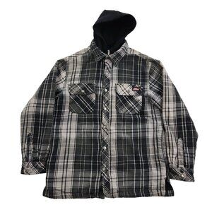 Dickies Full Zip Shacket Hoodie Men's M (38-40) Gray Quilted Lining Buttons EUC
